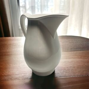 Crate & Barrel Large White Ceramic Pitcher 9.5” Modern Pottery Jug NWOT